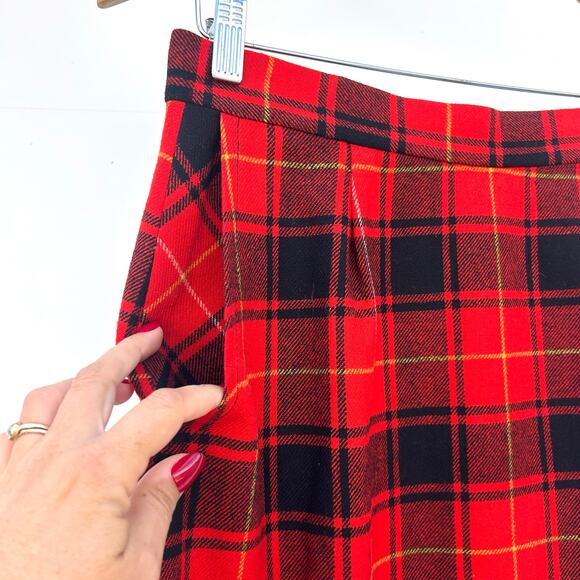 Vintage Pendleton Red Tartan Plaid Wool Maxi Skirt Red 1980s A-Line Size 14 - Picture 6 of 7